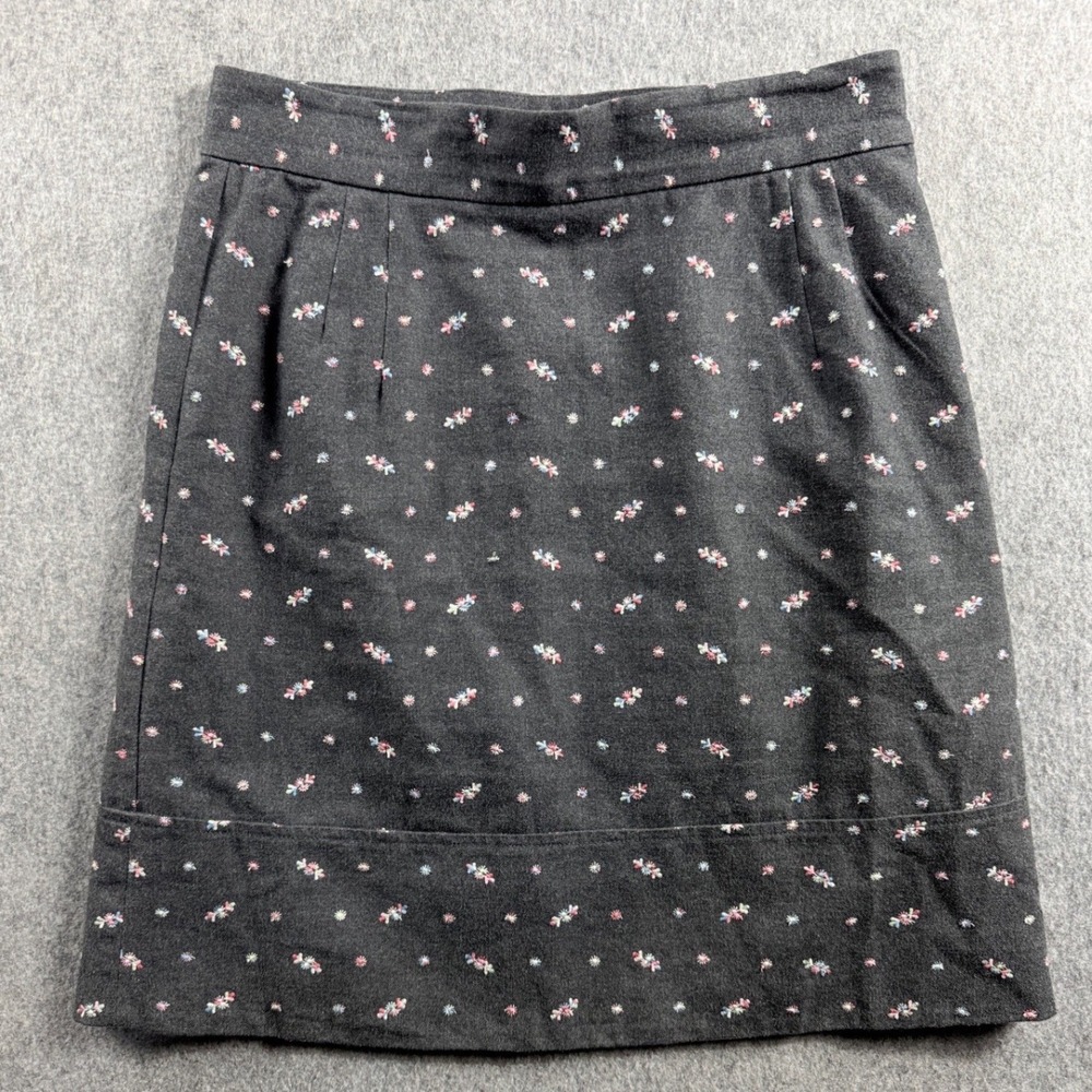 Odille Women's A-Line Skirt 10 Charcoal Grey Embroidered Cotton Knee-Length